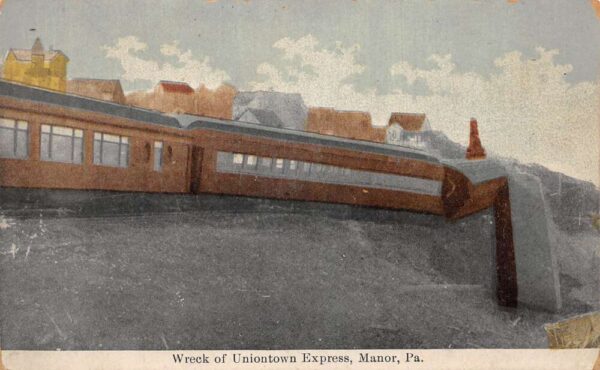 Manor Pennsylvania Uniontown Express Train Wreck Disaster Postcard AA94374