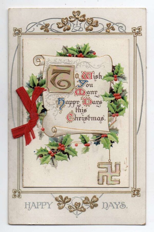 Christmas Greetings Fold Out Card Swastika Vintage Postcard AA94375