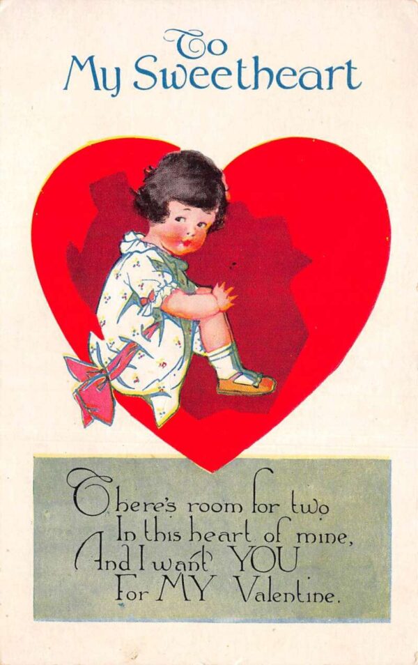 Valentines Greetings Girl sitting inside Heart "Room for Two" Postcard AA94383