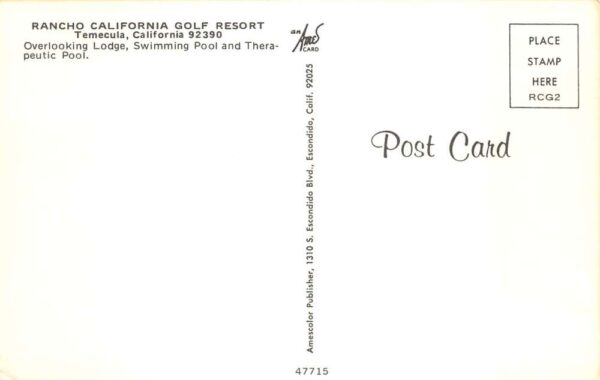 Temacula California Rancho California Golf Resort Swimming Pool PC AA94397 - Image 2