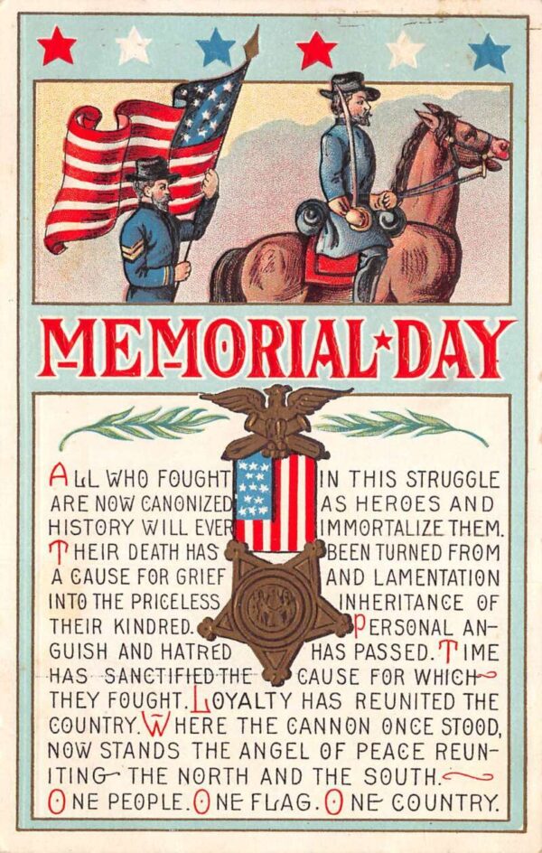 Memorial Day Greetings Poem and Soldiers Vintage Postcard AA94428