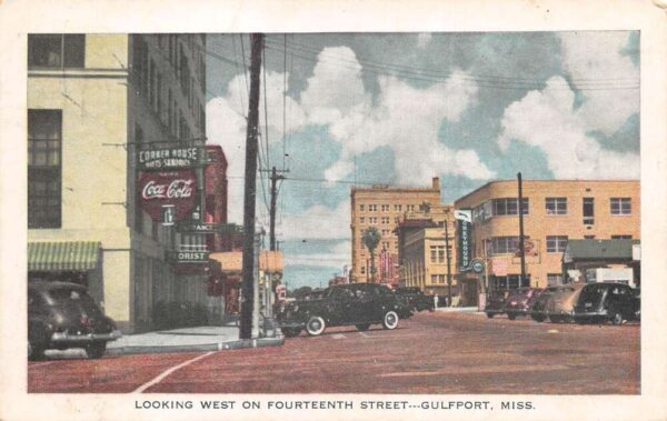 Gulfport Mississippi 14th Street Coke Sign Vintage Postcard AA94442