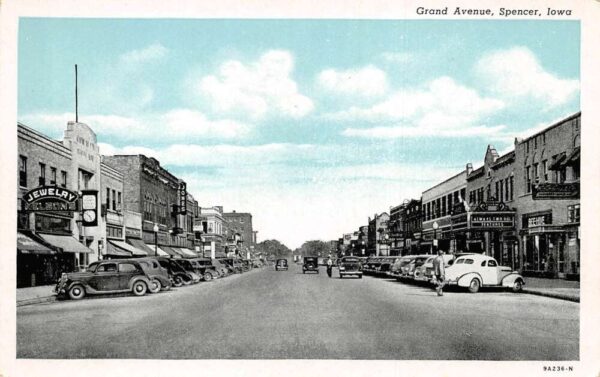 Spencer Iowa Grand Avenue Jewelry Store Vintage Postcard AA94990