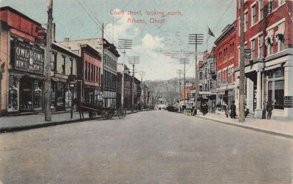 Athens Ohio Court Street Looking North Vintage Postcard AA94998