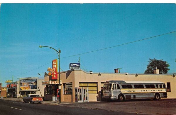 Moses Lake Washington Greyhound Bus Stop and Cafe Vintage Postcard AA95031