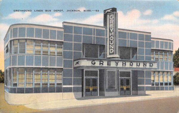 Jackson Mississippi Greyhound Lines Bus Depot Vintage Postcard AA95033