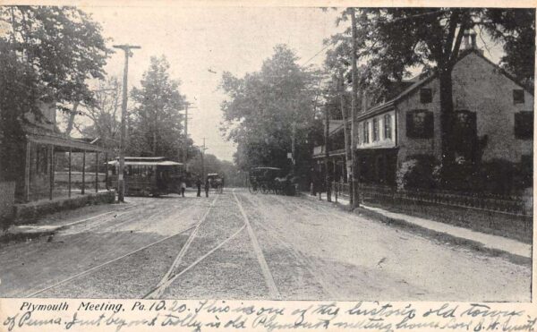 Plymouth Meetings Pennsylvania Street Scene with Trolley Postcard AA95051