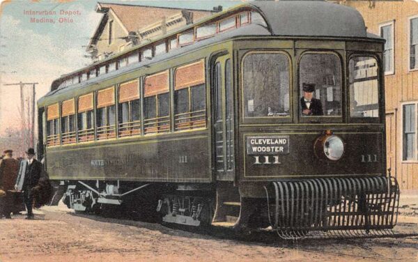 Medina Ohio Interurban Depot Trolley Vintage Postcard AA95056