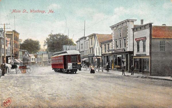 Winthrop Maine Main Street Trolley Car Vintage Postcard AA95064