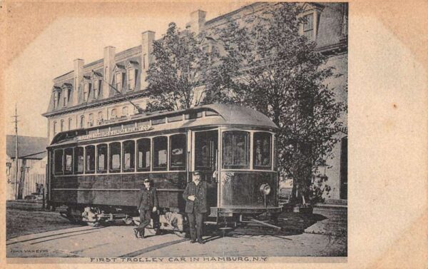 Hamburg New York First Trolley Car Vintage Postcard AA95069