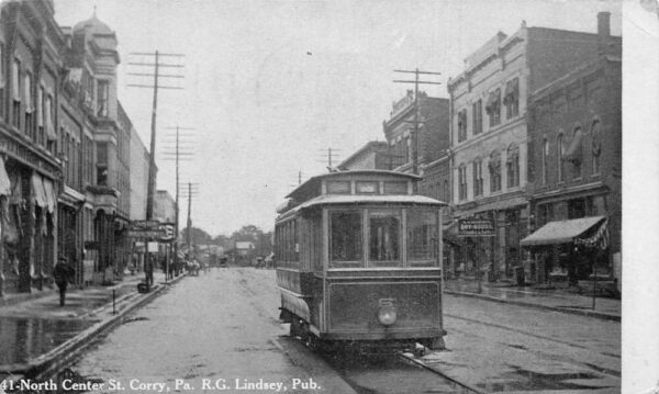 Corry Pennsylvania North Center Street Trolley Vintage Postcard AA95075