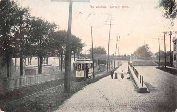 Adrian Michigan The Viaduct Trolley Vintage Postcard AA95084