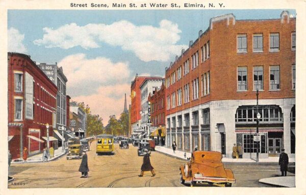 Elmira New York Main Street Trolley Vintage Postcard AA95086