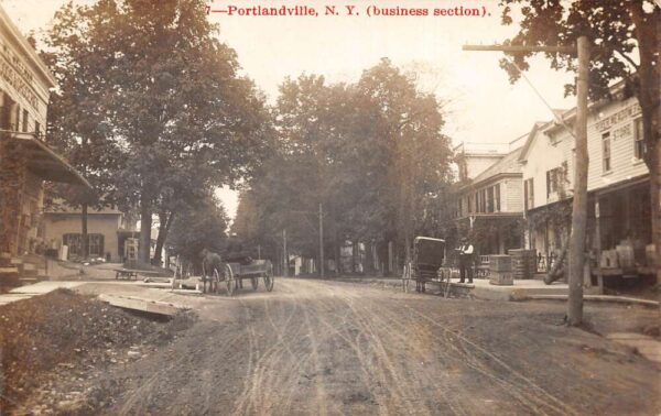 Portlandville New York Business District Street Scene Real Photo PC AA95231