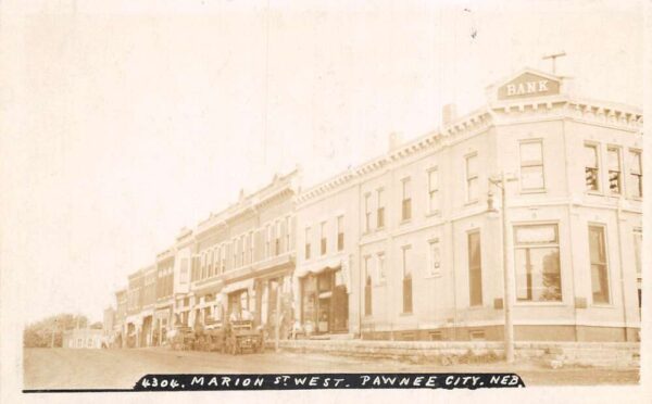 Pawnee City Nebraska Marion Street and Bank Real Photo Postcard AA95254