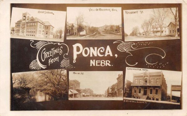 Ponca Nebraska Multiview Hotel High School Real Photo Postcard AA95262