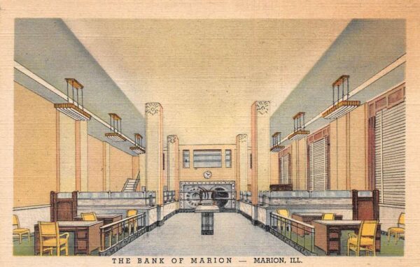 Marion Illinois Bank Lobby Interior Vintage Postcard AA95304