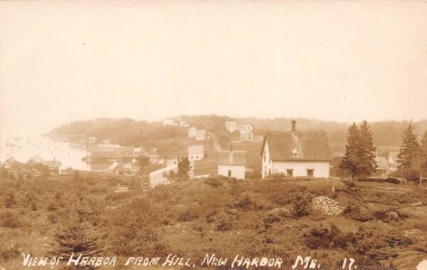 New Harbor Maine View of Harbor from Hill Real Photo Vintage Postcard AA95310