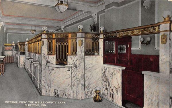 Bluffton Indiana Wells County Bank Interior Vintage Postcard AA95321