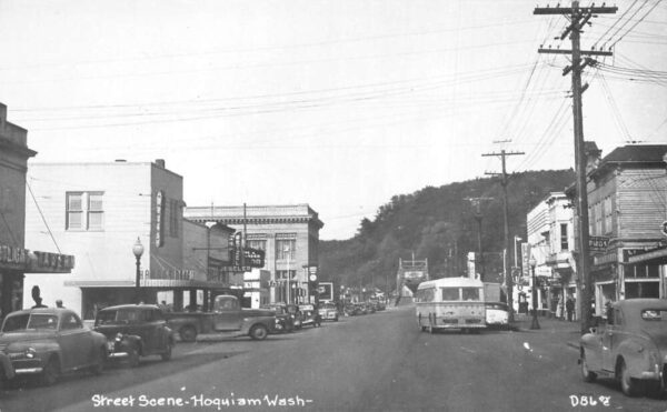 Hoquiam Washington Street Scene Bus and Cars Real Photo Postcard AA95330