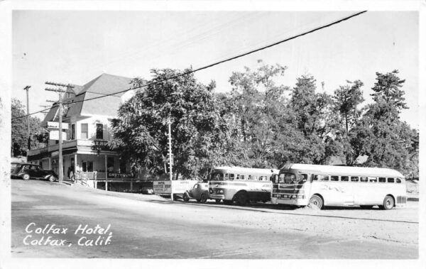 Colfax California Colfax Hotel Greyhound Bus Real Photo Postcard AA95341