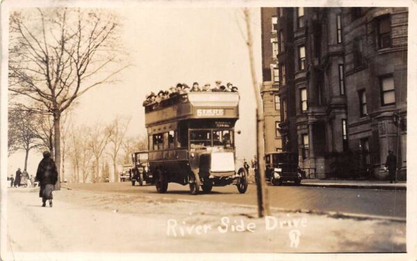 River Side Drive Doulbe Decker Bus Real Photo Vintage Postcard AA95342