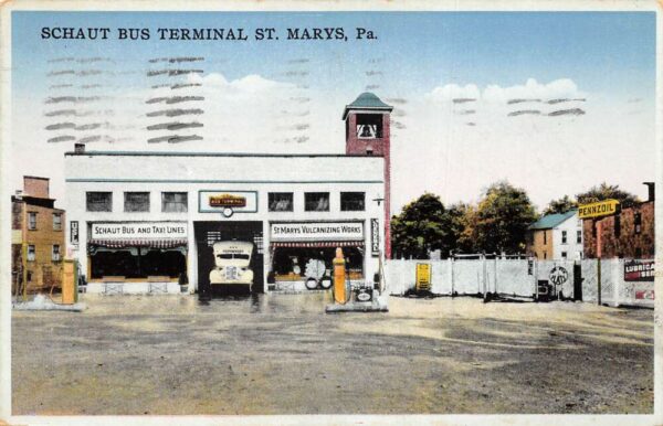 St Marys Pennsylvania Schaut Bus Terminal Vintage Postcard AA95344