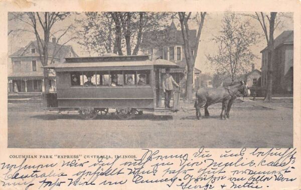 Centralia Illinois Columbian Park Express Horse Trolley Vintage Postcard AA95355