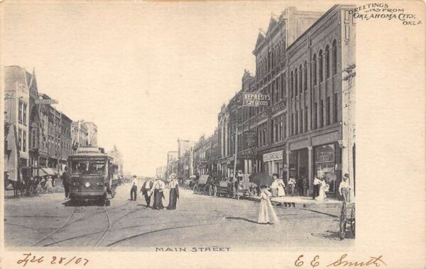 Oklahoma City Oklahoma Main Street Trolley Car Vintage Postcard AA95357