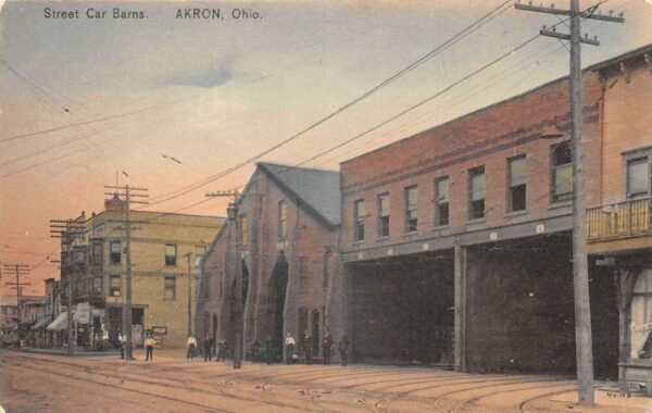 Akron Ohio Trolley Car Barns Vintage Postcard AA95361