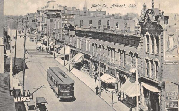 Ashland Ohio Main Street Trolley Car Vintage Postcard AA95389