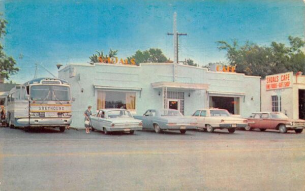 Shoals Indiana Shoals Cafe Greyhound Bus Stop Vintage Postcard AA95396