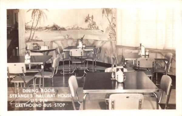 Strange's Halfway House Greyhound Bus Stop Dining Room Real Photo PC AA95403