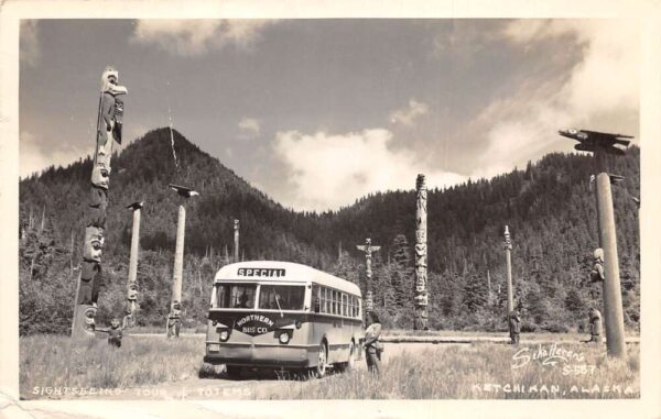 Ketchikan Alaska Northern Bus Co and Totems Real Photo Vintage Postcard AA95410