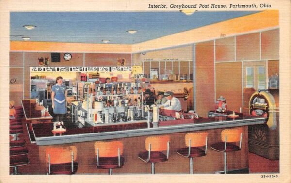 Portsmouth Ohio Greyhound Post House Interior Jukebox Postcard AA95412