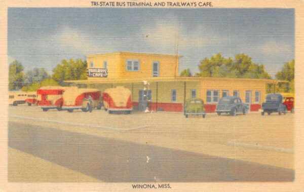 Winona Mississippi Tri-State Bus Terminal and Trailways Cafe Postcard AA95427