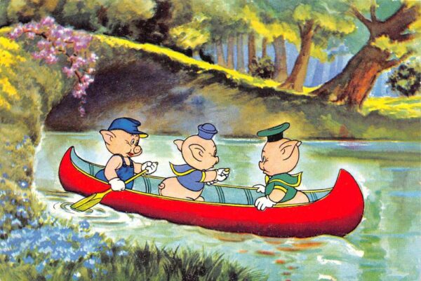 Three Little Pigs in Canoe 1963 Disney Vintage Postcard AA96700