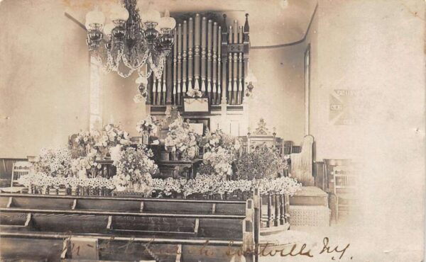 Scottsville New York ME Church Flowers at Altar Real Photo Postcard AA96718