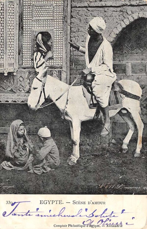 Egypte Egypt Man on Donkey Children Scene d'Amour Postcard AA96719