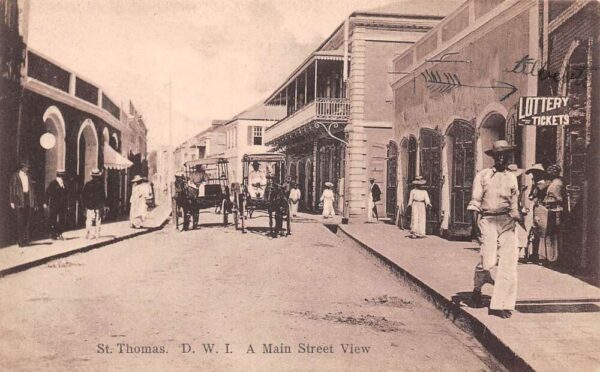 St Thomas DWI Virgin Islands Main Street Lottery Tickets Sign Postcard AA96734