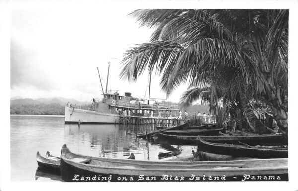 San Blas Island Panama Steamer Ship Landing Real Photo Vintage Postcard AA96743