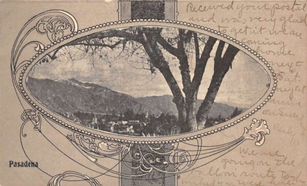 Pasadena California Birds Eye View Art Nouveau Style Border Postcard AA96747