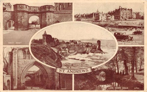 St Andrews Scotland Multiview Castle Grand Hotel Golf Postcard AA96782