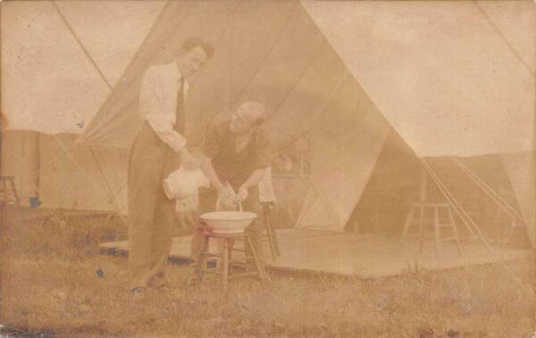 Sea Girt New Jersey ? Camping Scene Tent Washing Hands Real Photo PC AA96814