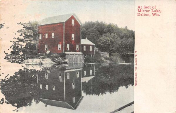 Delton Wisconsin Mill on Mirror Lake Scenic View Vintage Postcard AA96883