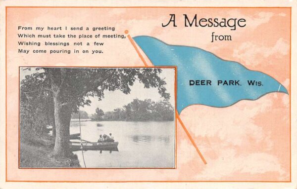 Deer Park Wisconsin Greetings Row Boat and Poem Postcard AA96884