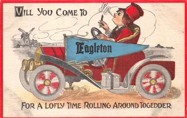 Eagleton Wisconsin Dutch Boy Driving Car Smoking Cigar Greetings PC AA96885