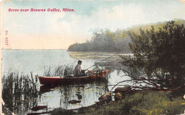 Browns Valley Minnesota Fishing Scene Vintage Postcard AA96888