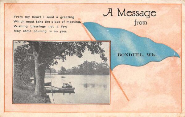 Bonduel Wisconsin Row Boat Scenic View Poem Greetings Postcard AA96891