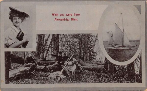 Alexandria Minnesota Greetings Camping Scene Sailboat College Girl PC AA96927